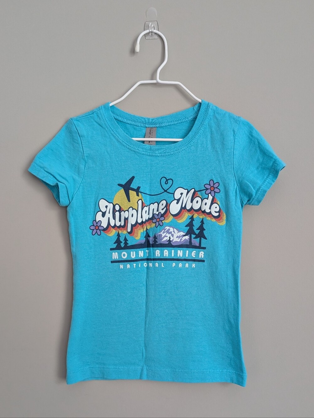 3/$15 - Girls Turquoise Airplane Mode Mount Rainier National Park Graphic Tee